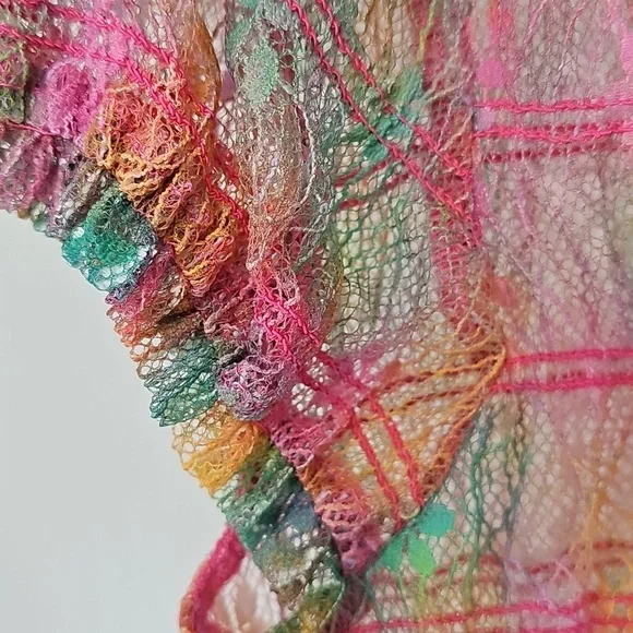 Free People Julie Printed Sheer Lace Mesh Smocked Top Tropical Sunset‎  Combo - Picture 9 of 14